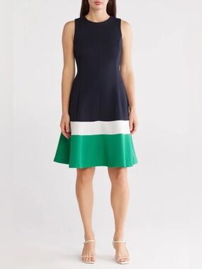 21. Eliza J • NWT $185 Sleeveless Colorblock Fit-and-Flare Dress PTP 18”-22”